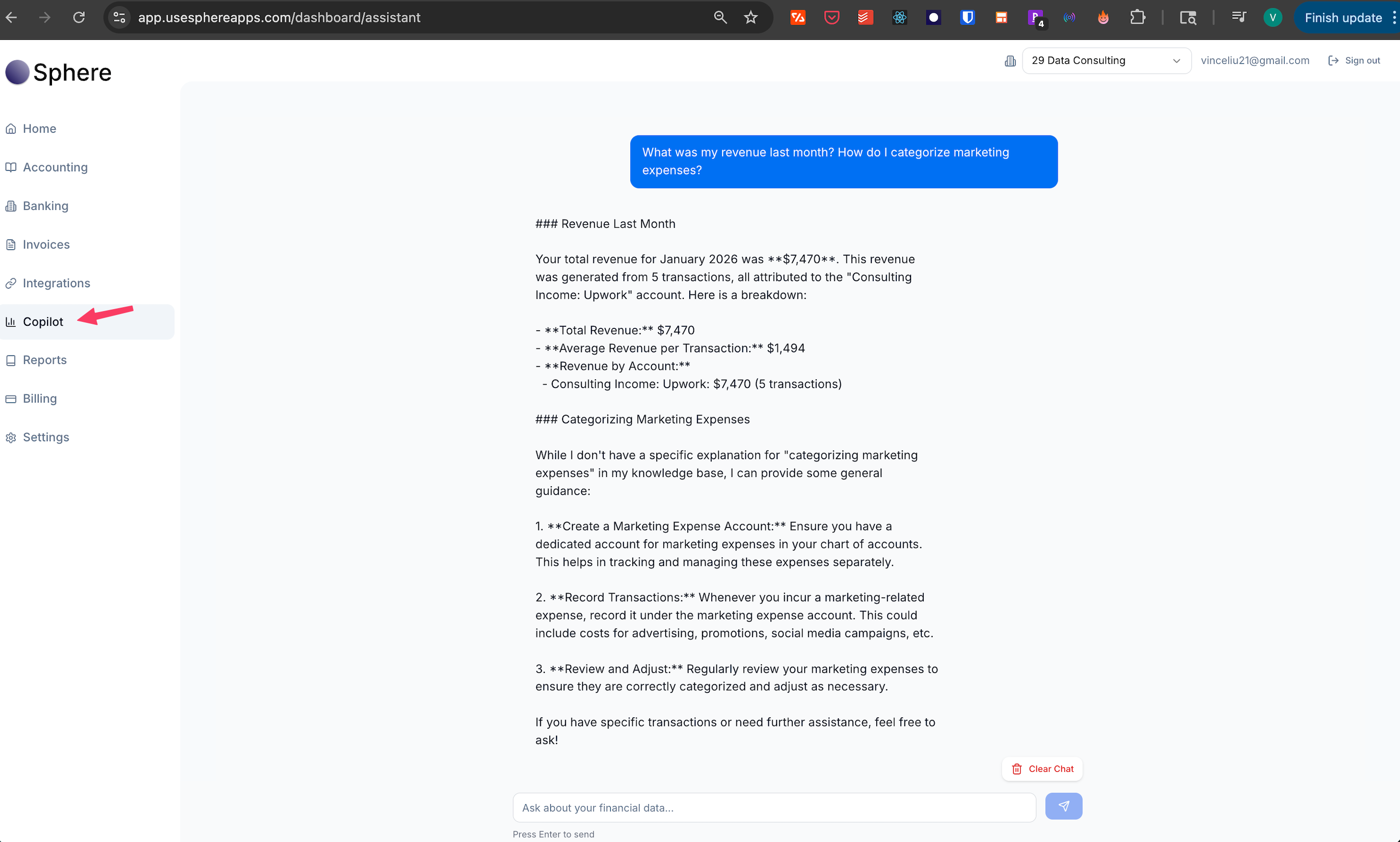 Sphere AI Copilot interface showing how to use the AI Copilot
